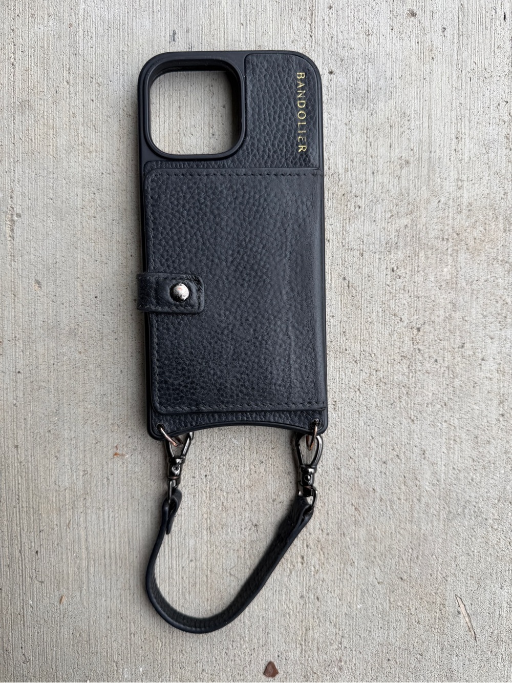 Bandolier Black Leather iPhone 16 Pro Max Crossbody Case with Strap - Picture 3 of 3